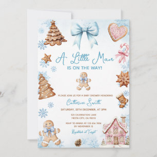Invitation Fête prénatale Gingerbread Noël Flocons de Neige B