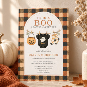 Invitation Fête Prénatale Halloween à Carreaux Peek a Boo