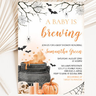 Invitation Fête Prénatale Halloween Orange Bébé en Route