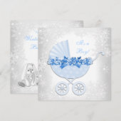Invitation Fête Prénatale Hivernale Flocon de Neige Bleu (Devant / Derrière)