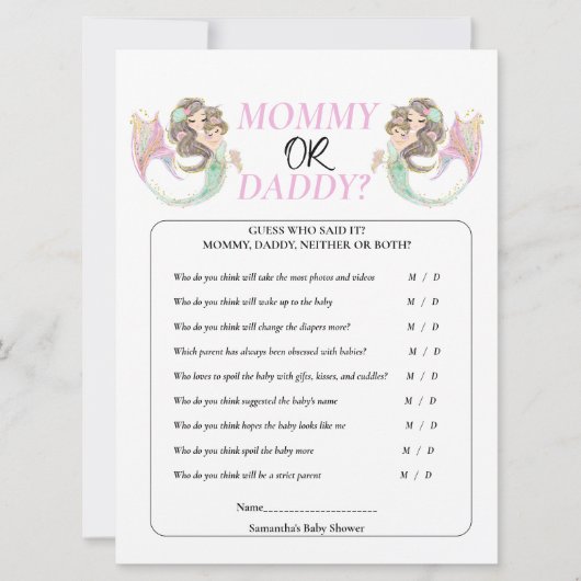 Invitation Fête Prénatale La Sirène Sous la mer. (Devant)