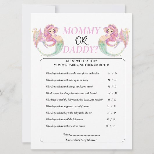 Invitation Fête Prénatale La Sirène Sous la mer. Fille (Devant)