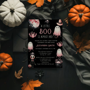 Invitation Fête Prénatale Little Boo Rose et Noir pour Fille