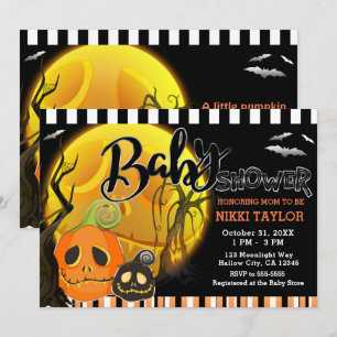Invitation Fête Prénatale Lune de Citrouilles d'Halloween