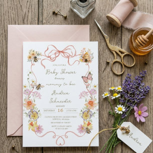 Invitation Fête Prénatale Maman Abeille à l'aquarelle vintage