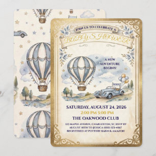 Invitation Fête Prénatale Montgolfière Vintage