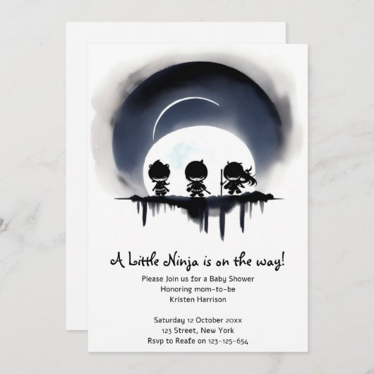 Invitation Fête Prénatale Ninja (Devant / Derrière)