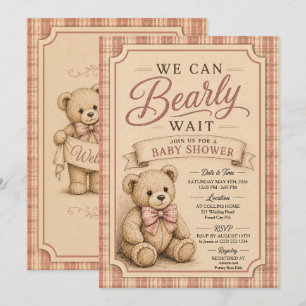 Invitation Fête Prénatale Ours en Peluche Vintage, À peine at