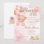 Invitation Fête prénatale ourson fille (Devant / Derrière)