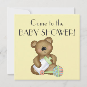 Invitation Fête prénatale + Ourson mignon/Biberon/Hochet