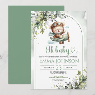 Invitation Fête Prénatale Ourson Vintage Avion