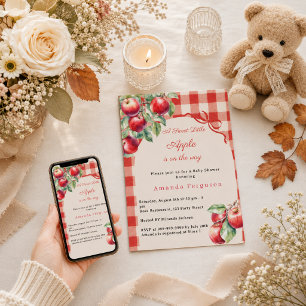 Invitation Fête prénatale pour bébé fille à carreaux rouges p