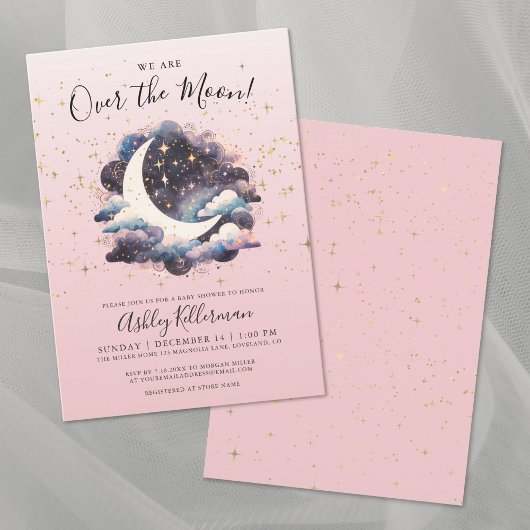 Invitation Fête Prénatale pour Bébé Fille au-Dessus de la Lun