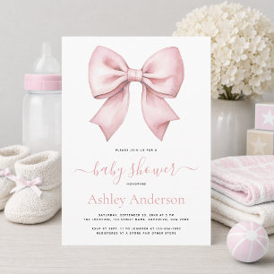 Invitation Fête Prénatale pour Bébé Fille au Ruban Rose
