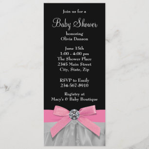 Invitation Fête Prénatale pour Bébé Fille Rose et Noir