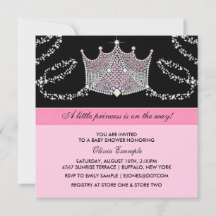 Invitation Fête Prénatale pour Bébé Fille Rose et Noir Prince