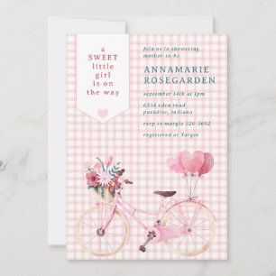 Invitation Fête prénatale pour bébé fille : vélo floral doux 