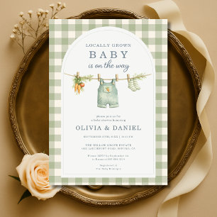 Invitation Fête Prénatale pour Couple Gingham Localement Cult
