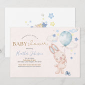 Invitation Fête prénatale pour un bébé lapin garçon (Devant / Derrière)
