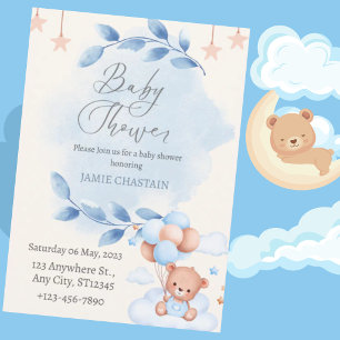 Invitation Fête Prénatale pour un Petit Garçon à l'Ours en Pe