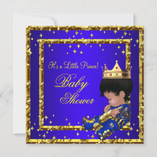 Invitation Fête Prénatale Prince Bébé Royal Bleu Or Couronne 