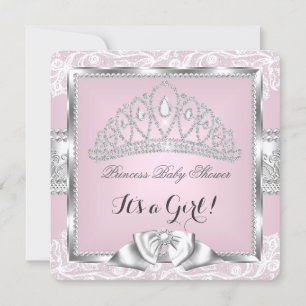 Invitation Fête Prénatale Princesse Bébé Fille Rose Argent Br