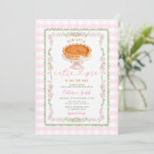 Invitation Fête Prénatale Rose Gingham Tarte au Potiron BÉBÉ (Debout devant)