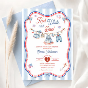 Invitation Fête Prénatale Rouge Blanc et Bébé Prévu