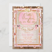 Invitation Fête Prénatale Rustique Citrouille Rose et Feuille (Devant)
