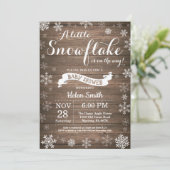 Invitation Fête Prénatale Rustique d'Hiver Flocon de Neige Bl (Debout devant)
