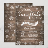 Invitation Fête Prénatale Rustique d'Hiver Flocon de Neige Bl (Devant / Derrière)