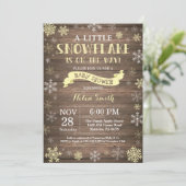 Invitation Fête Prénatale Rustique d'Hiver Flocon de Neige Ja (Debout devant)