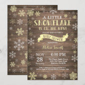 Invitation Fête Prénatale Rustique d'Hiver Flocon de Neige Ja (Devant / Derrière)