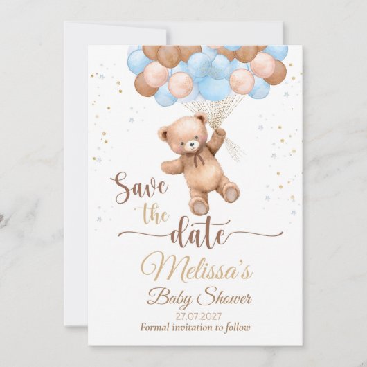 Invitation Fête Prénatale Teddy Bear Enregistrez la date Nous (Devant)