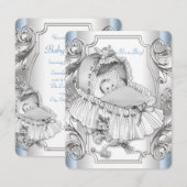 Invitation Fête Prénatale Thème Garçon Bleu et Argent Bébé (Devant / Derrière)