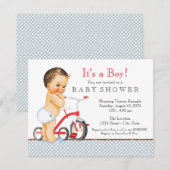 Invitation Fête Prénatale Tricycle Garçon Bébé (Devant / Derrière)