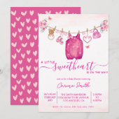 Invitation Fête prénatale : valentine sur un fil à linge (Devant / Derrière)