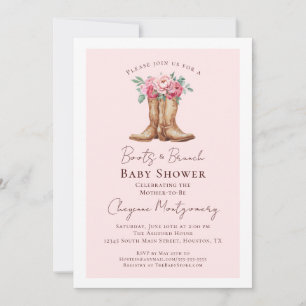 Invitation Fête Prénatale Western Roseaux et Déjeuner en Rose