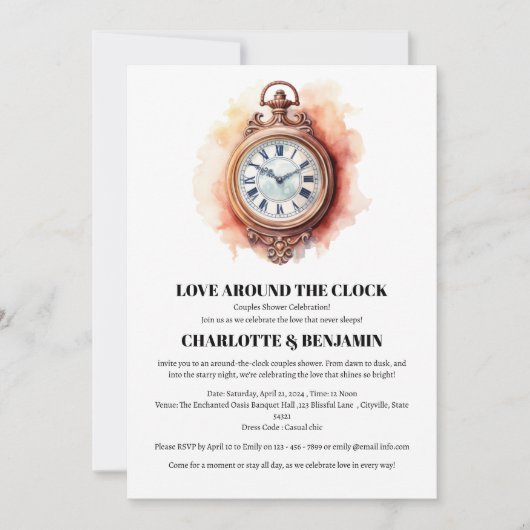 Invitation Fête Prénuptiale Simple Autour de l'Horloge pour l (Devant)