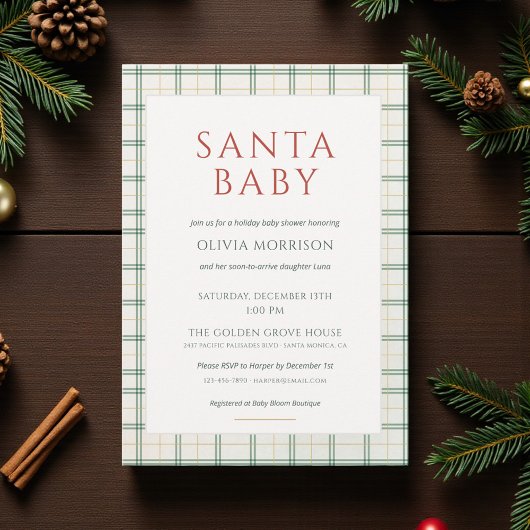 Invitation Fête Prépayée « Santa Bébé » en Vichy