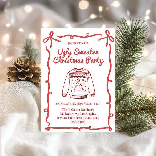 Invitation Fête Pull de Noël Laid Rétro