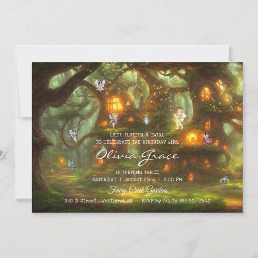 Invitation Fête pyjama de fée de la forêt enchantée (Devant)