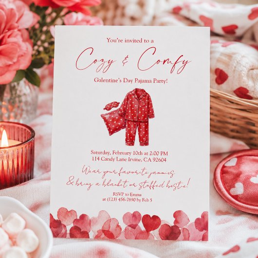 Invitation Fête pyjama de Galentine's Cozy & Confortable
