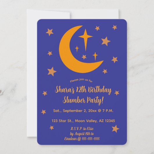 Invitation Fête Pyjama Editable Lune et Étoiles (Devant)
