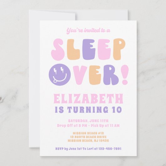 Invitation Fête Pyjama Filles Rétro (Devant)