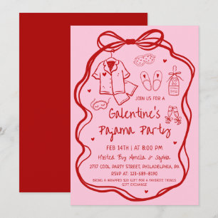 Invitation Fête Pyjama Galentine's Fantaisiste à Main Levée
