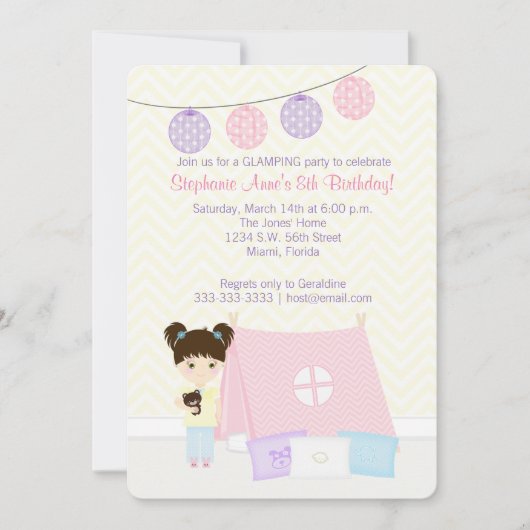 Invitation Fête pyjama Glamping (Devant)