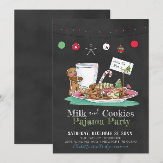 Invitation Fête Pyjama Lait et Cookies (Devant / Derrière)