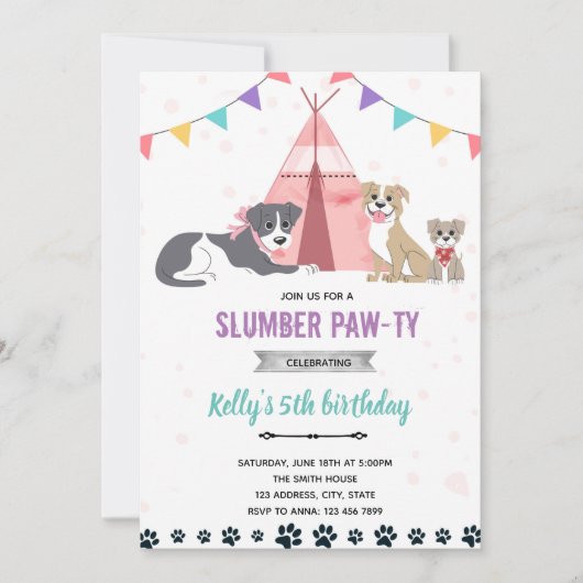 Invitation fête pyjama patte de soirée (Devant)