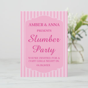 INVITATION FÊTE PYJAMA PERSONNALISÉE NOM ROSE PÂLE